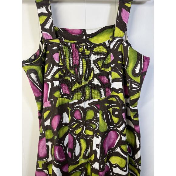 LANE BRYANT Linen Blend Midi Dress Size 16 Sleeveless Adjustable Straps Smocked - Picture 7 of 12